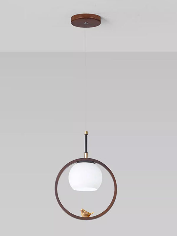 Wooden Bird Pendant Light, Log/Walnut