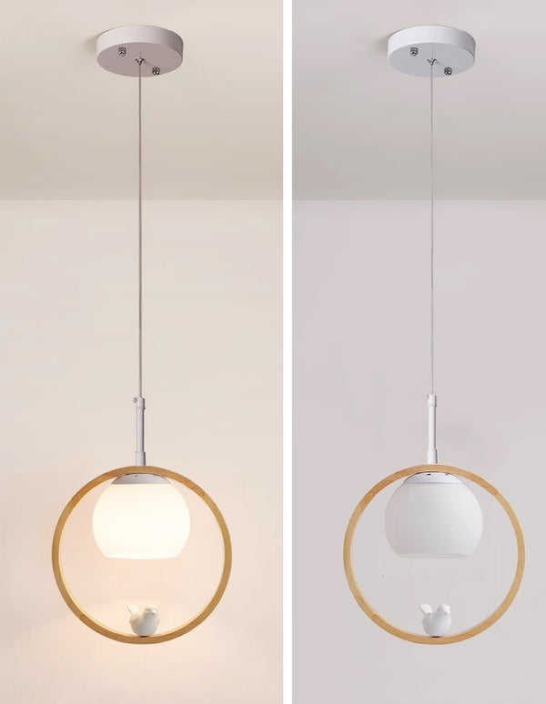 Wooden Bird Pendant Light, Log/Walnut