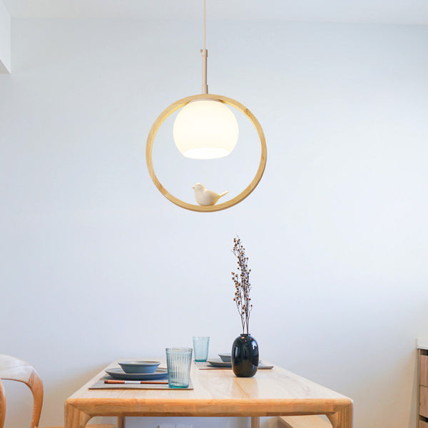 Wooden Bird Pendant Light, Log/Walnut
