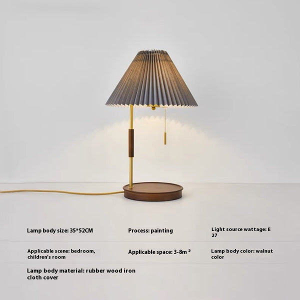 Retro plissierte Massivholz Tischlampe