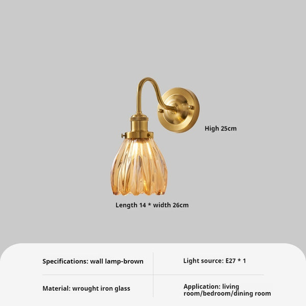 Medieval style bedroom bedside glass flower wall lamp