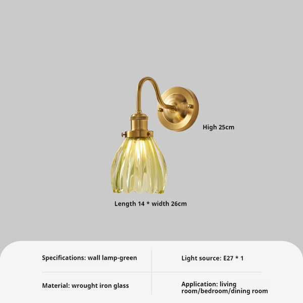 Medieval style bedroom bedside glass flower wall lamp