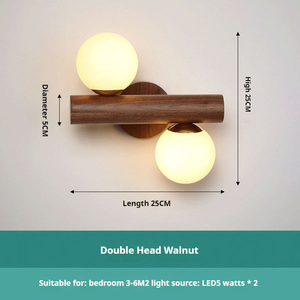 Applique murale de chambre à double tête en bois massif