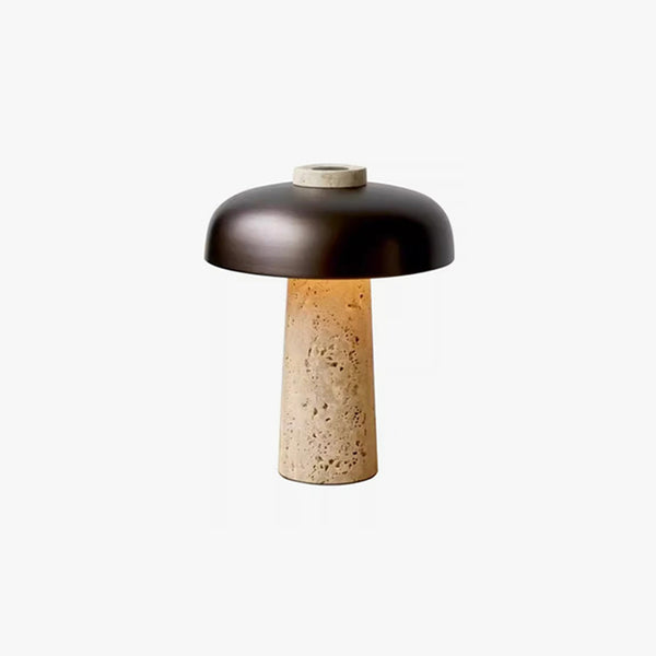 Lampe de table champignon en travertin jaune