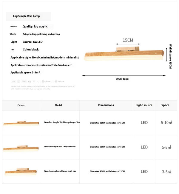 Applique murale LED en bois massif avec miroir