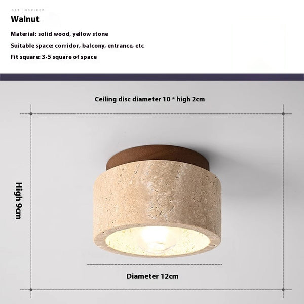 Vintage Wabi-Sabi Style Yellow Travertine Ceiling Lamp