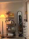 Stehlampe aus Walnussholz mit Plissee