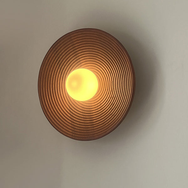 Vintage solid wood disc wall lamp