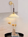 Vintage solid wood pleated bedside wall lamp