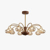 French mid-century style walnut grain glass living room chandelier