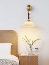 Vintage solid wood pleated bedside wall lamp