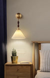 Vintage solid wood pleated bedside wall lamp