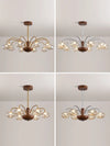 French mid-century style walnut grain glass living room chandelier