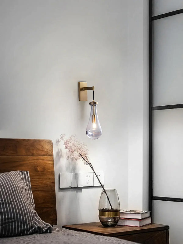 All-copper creative water drop bedroom bedside wall lamp