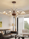 French mid-century style walnut grain glass living room chandelier