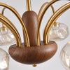 French mid-century style walnut grain glass living room chandelier
