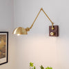 Industrial style vintage brass walnut long arm telescopic with switch bedroom bedside wall lamp