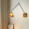 Medieval Wabi-sabi style brass retro glass bedroom bedside adjustable dining room living room decorative wall lamp