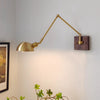 Industrial style vintage brass walnut long arm telescopic with switch bedroom bedside wall lamp