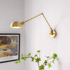Industrial style vintage brass walnut long arm telescopic with switch bedroom bedside wall lamp