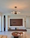 French mid-century style walnut grain glass living room chandelier