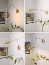 Industrial style vintage brass walnut long arm telescopic with switch bedroom bedside wall lamp