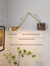 Industrial style vintage brass walnut long arm telescopic with switch bedroom bedside wall lamp