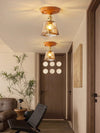 American retro solid wood glass corridor ceiling lamp