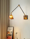 Medieval Wabi-sabi style brass retro glass bedroom bedside adjustable dining room living room decorative wall lamp