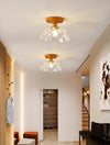 American retro solid wood glass corridor ceiling lamp