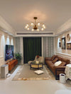 French mid-century style walnut grain glass living room chandelier