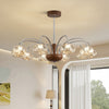 French mid-century style walnut grain glass living room chandelier
