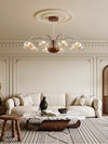 French mid-century style walnut grain glass living room chandelier