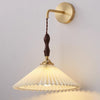 Vintage solid wood pleated bedside wall lamp