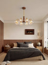 French mid-century style walnut grain glass living room chandelier