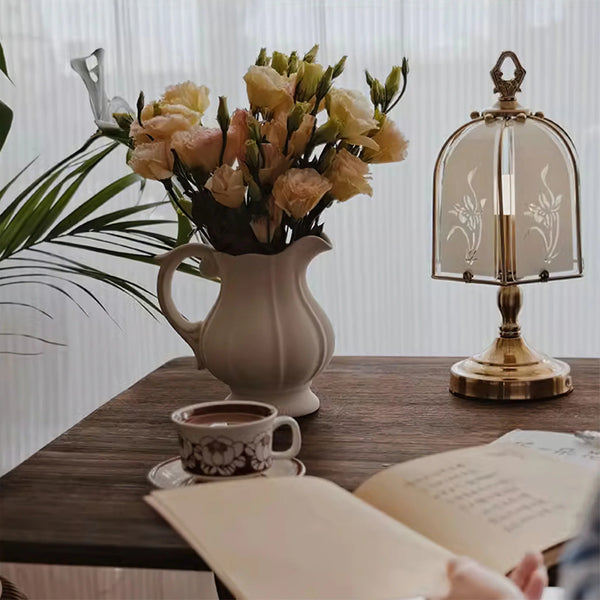 American retro living room art etched glass table lamp