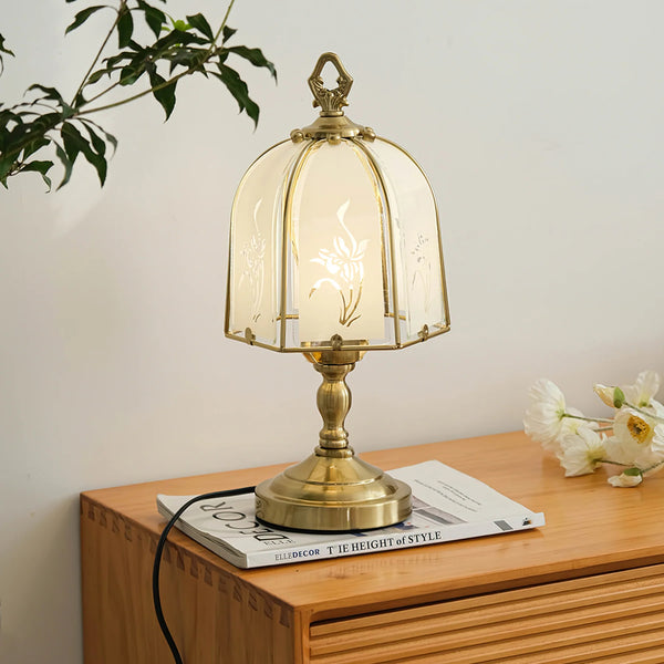 American retro living room art etched glass table lamp