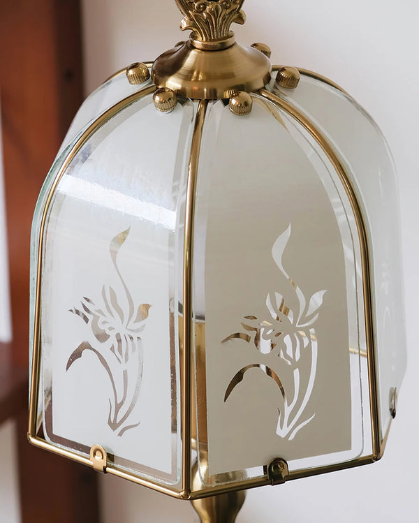 American retro living room art etched glass table lamp