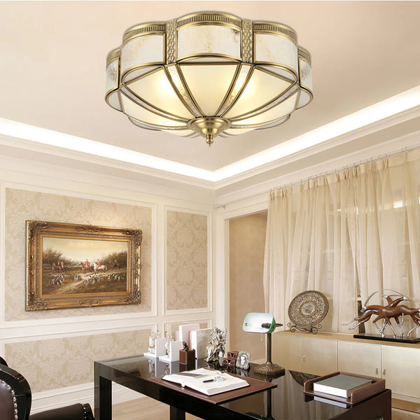 Bedroom vintage brass glass ceiling lamp