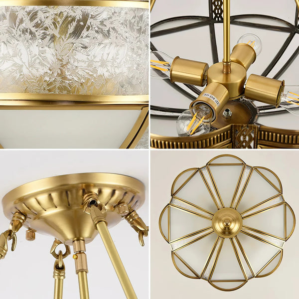 Bedroom vintage brass glass ceiling lamp