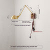 Industrial style vintage brass walnut long arm telescopic with switch bedroom bedside wall lamp