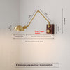 Industrial style vintage brass walnut long arm telescopic with switch bedroom bedside wall lamp