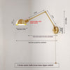 Industrial style vintage brass walnut long arm telescopic with switch bedroom bedside wall lamp