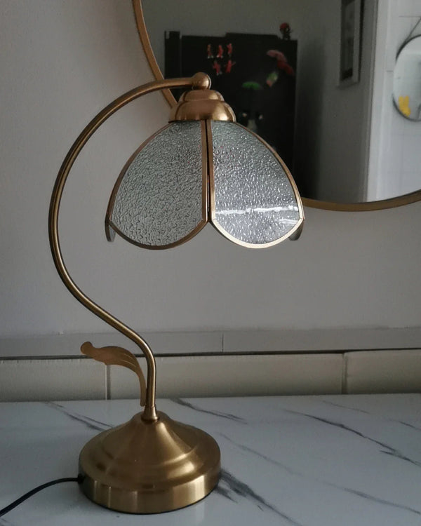 French retro bedroom brass glass petal table lamp