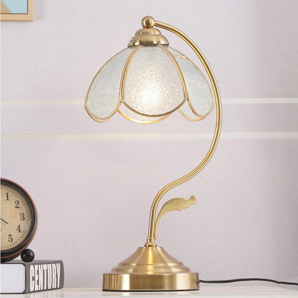 French retro bedroom brass glass petal table lamp