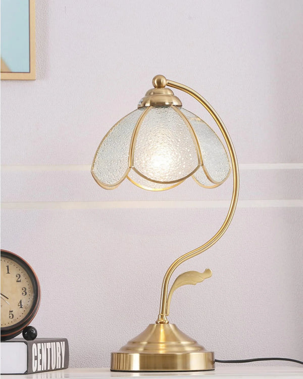 French retro bedroom brass glass petal table lamp
