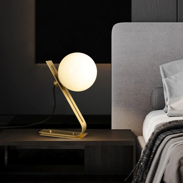 Industrial style desk, brass stand glass table lamp