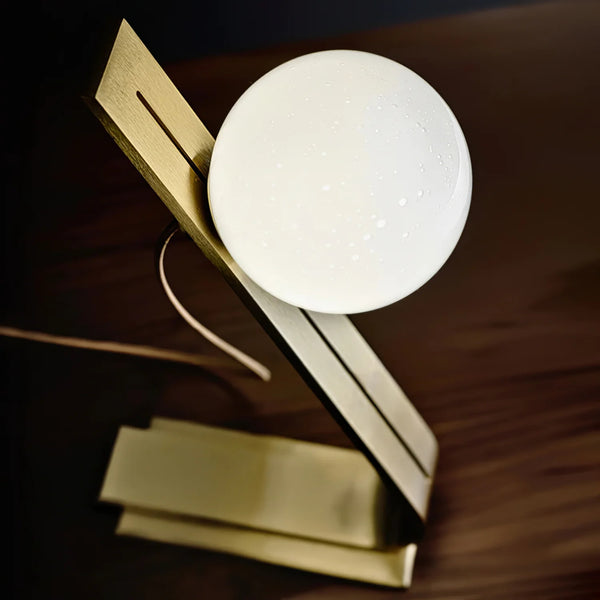 Industrial style desk, brass stand glass table lamp