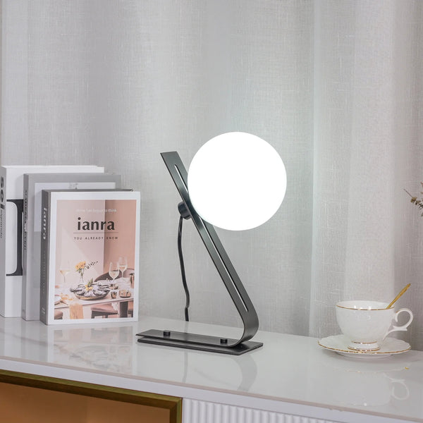 Industrial style desk, brass stand glass table lamp