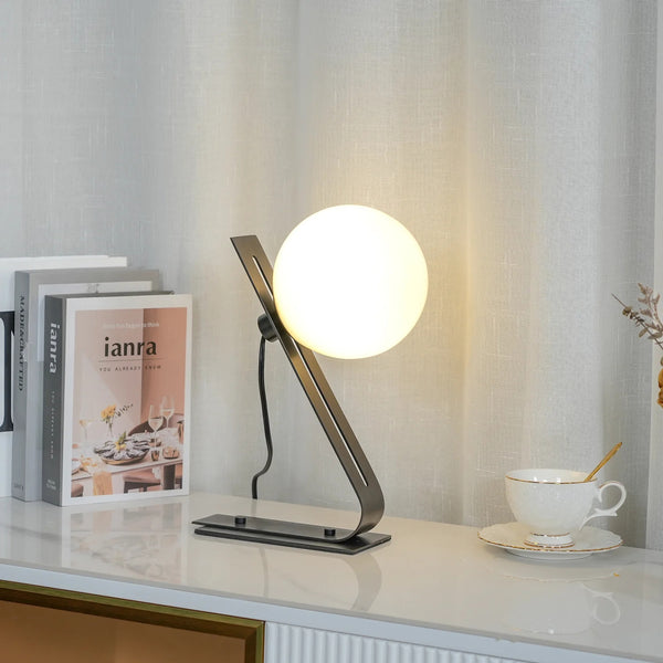 Industrial style desk, brass stand glass table lamp